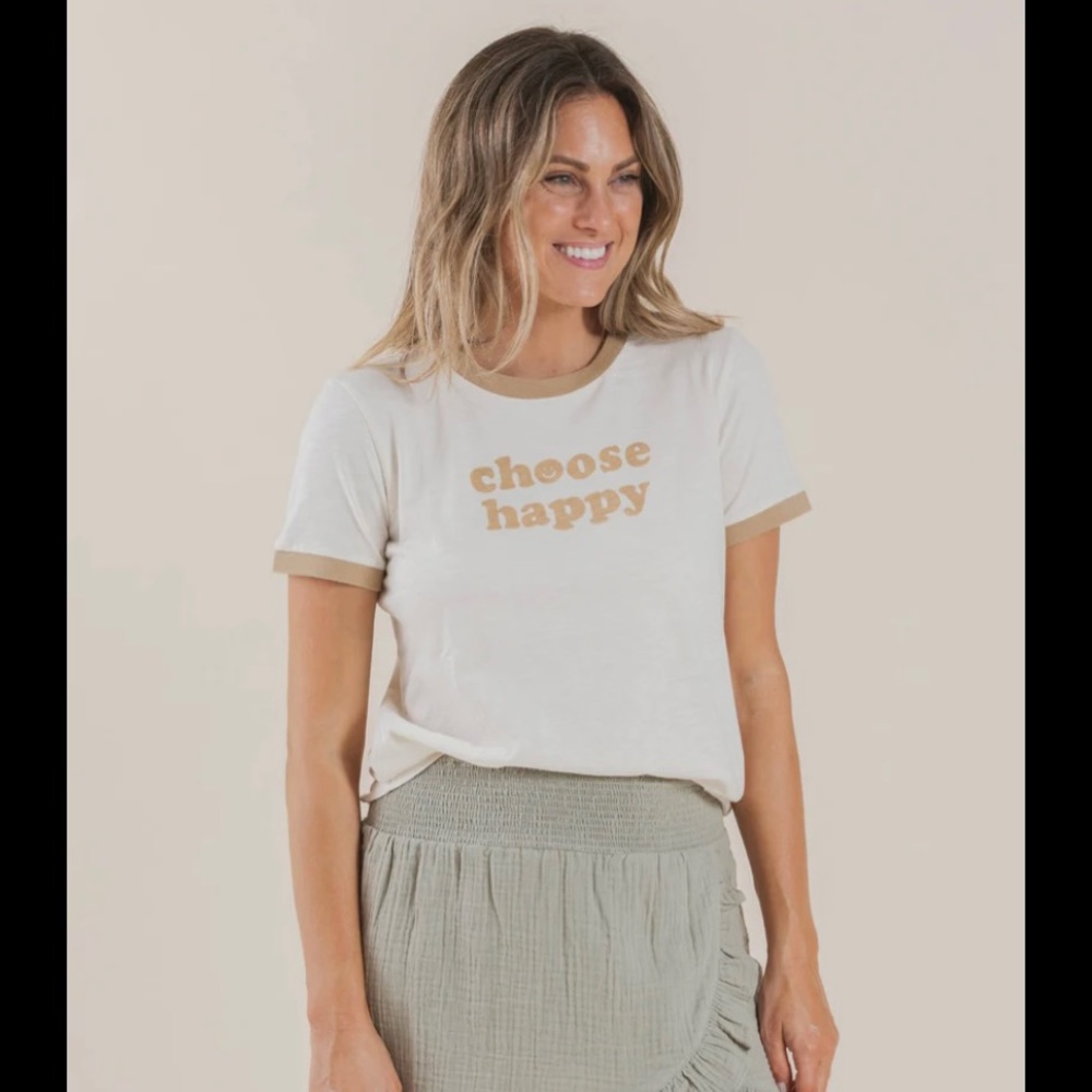 NWT RYLEE + CRU CHOOSE HAPPY RINGER TEE L